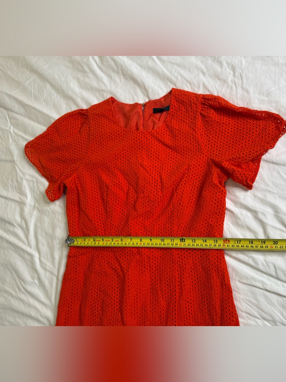 J.Crew Orange Eyelet Puff Sleeve A-Line Dress Size 12 Resort Palm Beach - Picture 12 of 13